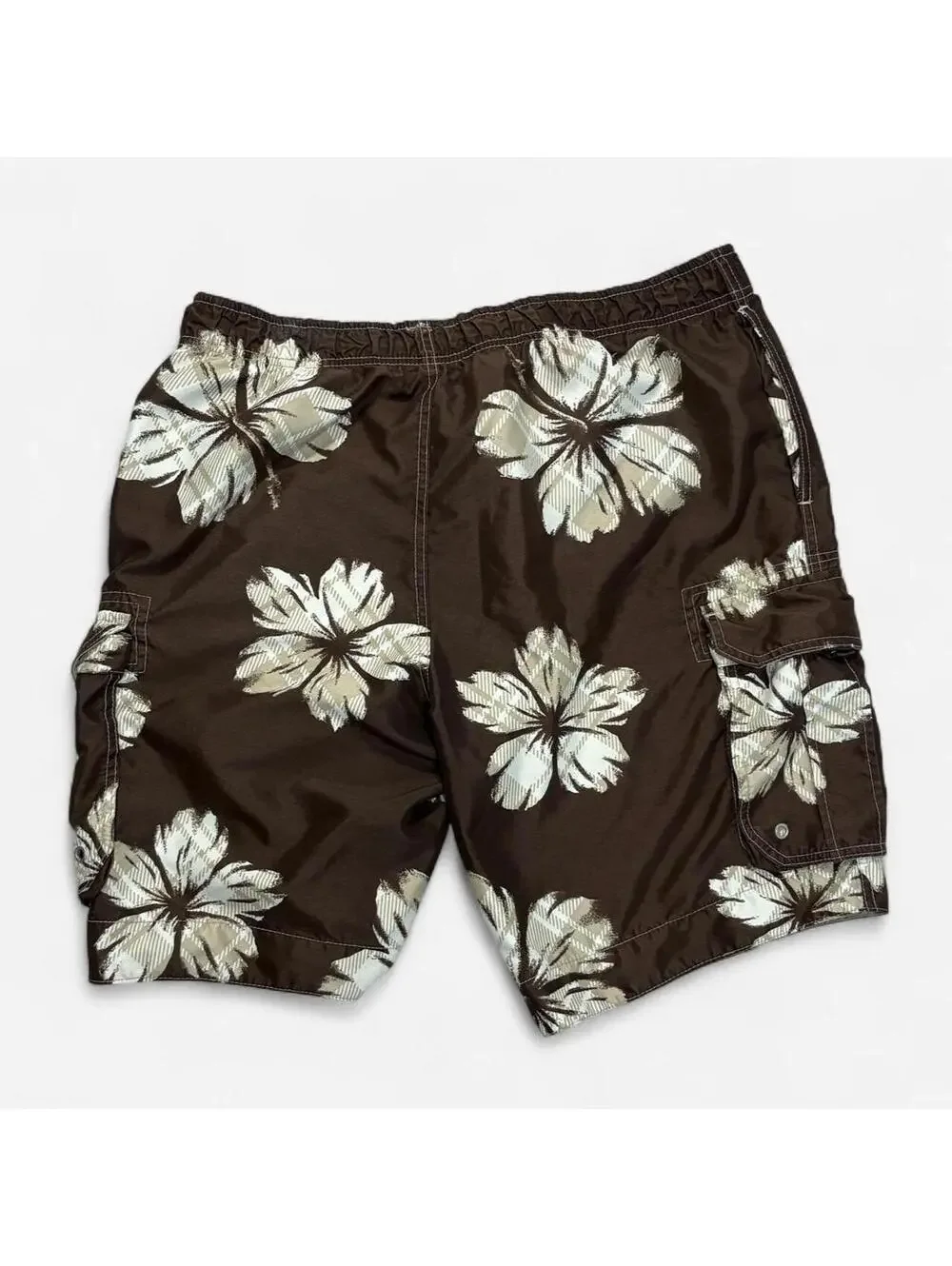 Y2k vintage 2000a Arizona brown and white floral swim shorts w/ drawstring waist